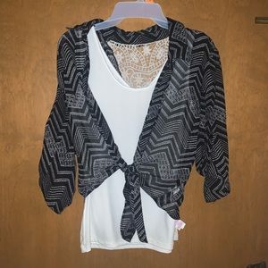 Black & white tie cardigan